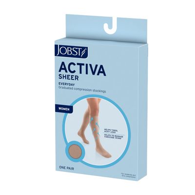 JOBST ACTIVA Sheer 15-20 mmHg Compression Socks Knee High Closed Toe, Black, Large