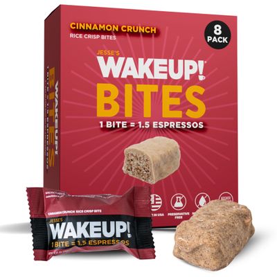WAKE UP! Cinnamon Crunch Protein Bites (1 Bite = 1.5 Espressos) 175mg Clean Caffeine for Energy, Focus & Happy Mornings Gluten-Free, Kosher Ingredients, Vegetarian, Free Energy 8 Pack