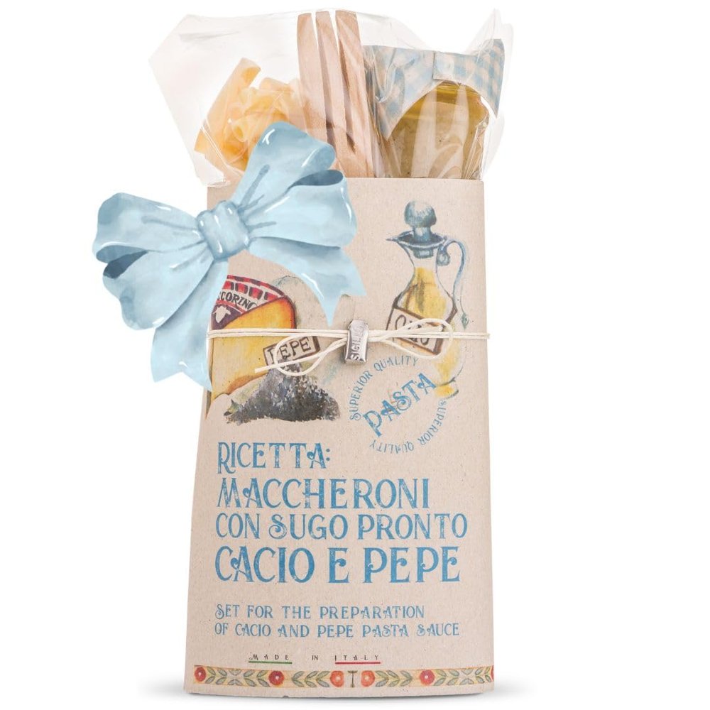 ARTIGIANI DEI SAPORI - Pasta Gourmet Gift Set, Macaroni with Cacio Cheese and Black Pepper Sauce in Deluxe Packaging, homemade in South of Italy