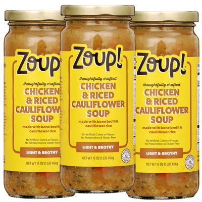 Chicken & Riced Cauliflower Soup by Zoup! - No Artificial Colors or Flavors, No Preservatives, Gluten Free Chicken & Riced Cauliflower Soup, 16 oz Ready to Serve (3 Pack)