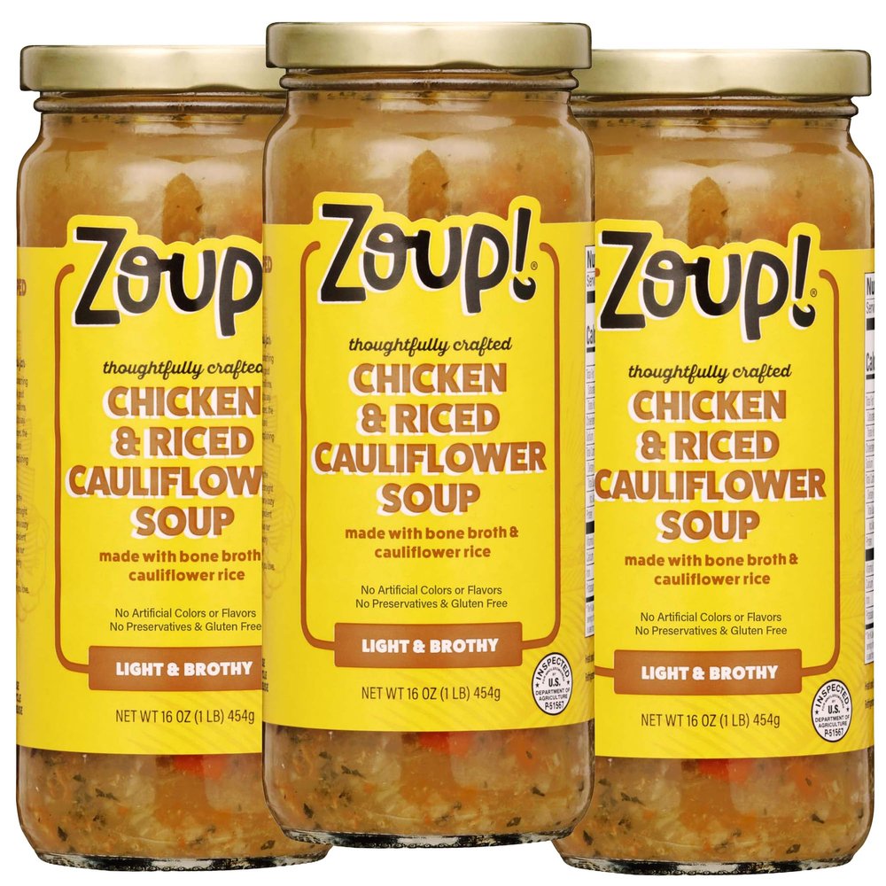 Chicken & Riced Cauliflower Soup by Zoup! - No Artificial Colors or Flavors, No Preservatives, Gluten Free Chicken & Riced Cauliflower Soup, 16 oz Ready to Serve (3 Pack)
