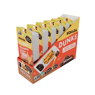 Kokada Dunks Brownie, Chocolate Coconut Spread and Non-GMO Pretzels, Snack Packs, Lunchbox Snack, 1.9 Oz Each, 6 Pack