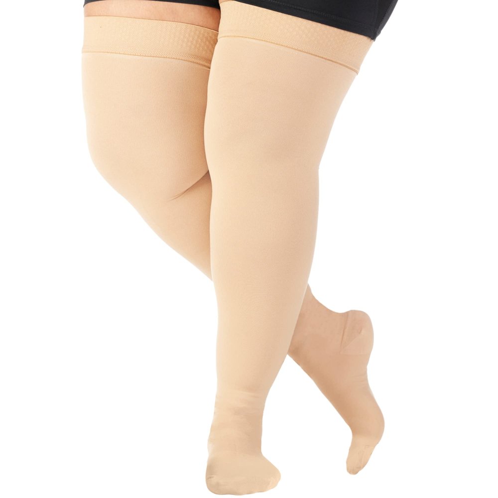 ABSOLUTE SUPPORT Wide Calves Thigh High Compression Socks for Women & Men 20-30mmHg - Unisex Plus Size Opaque Over Knee Stockings for Pregnant, Nursing, Sports, Travel, Flying - Beige, 4X-Large
