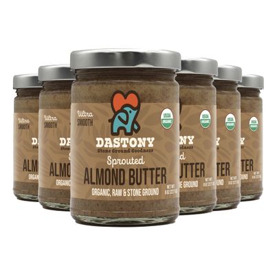 Dastony Organic Raw Sprouted Almond Butter, 8 oz | Only One Ingredient | Vegan, Paleo and Keto Friendly, Non GMO, Gluten-free - Pack of 6