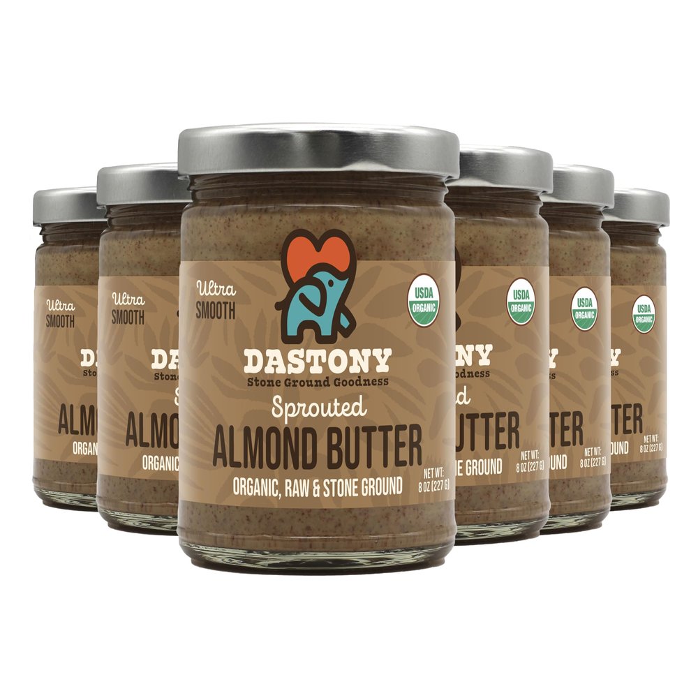 Dastony Organic Raw Sprouted Almond Butter, 8 oz | Only One Ingredient | Vegan, Paleo and Keto Friendly, Non GMO, Gluten-free - Pack of 6