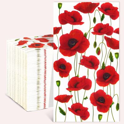 Homlouue 100PCS Red Poppies Floral Napkins, 3 Ply Guest Towels Disposable Bathroom, Floral Paper Napkins Disposable, Flower Party Paper Napkins Decorative for Spring Summer Fall Decorations