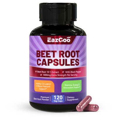 EAZGOO Beet Root Capsules 1000mg Per Serving, Supports Nitric Oxide Production & Blood Pressure, with Black Pepper Extract, Non-GMO, Gluten Free, Vegan - 120 Counts
