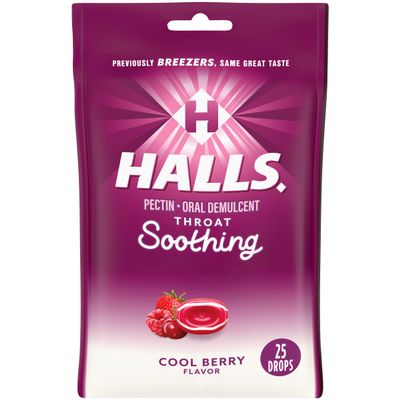 Halls Throat Soothing Drops - Cool Berry Flavor - 25 ct per Bag - 3 Pack - New Packaging, Purple