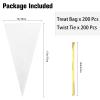 200 Clear Plastic Cone Shaped Treat Bags with Ties, Triangle 7 x 15 Inches, for Popcorn, Cookies, Candy view 2