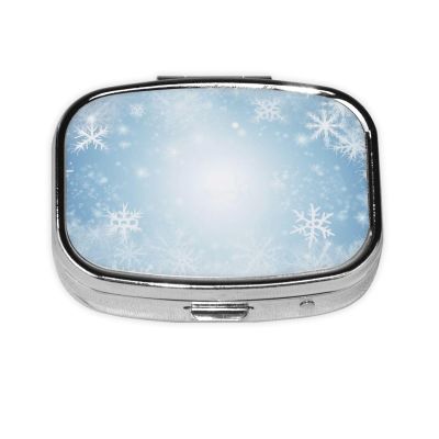 White Snow Print Pill Box 2 Compartment Small Pill Case with Mirror Pill Organizer Portable Medicine Pillbox for Travel Pocket Purse