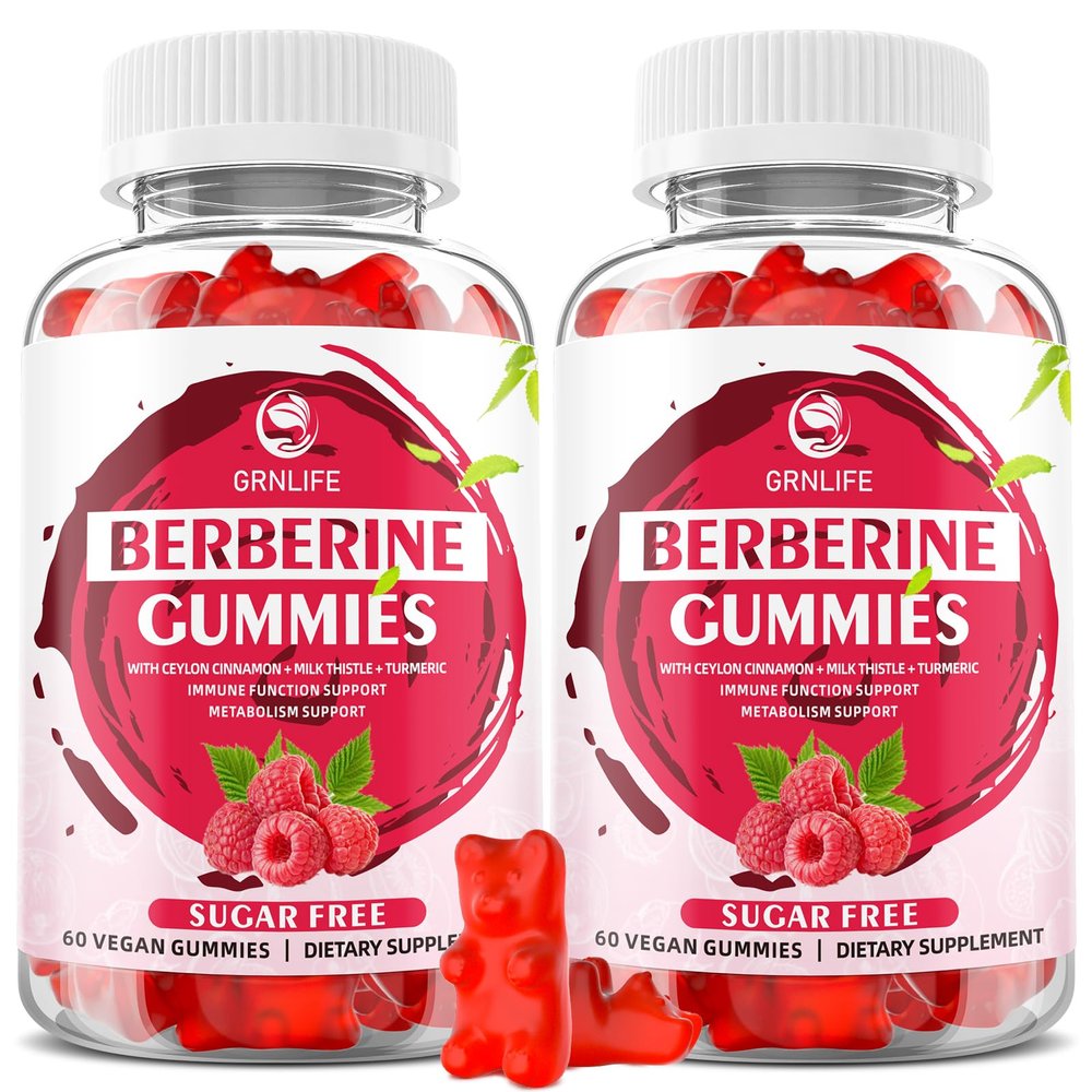 GrnLife Berberine Gummies with Ceylon Cinnamon 1500mg High Potency Berberine HCL Supplement for Immune and Metabolism Support, Sugar Free, Raspberry Flavor - 120 Count