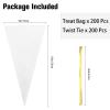 200 Cone Shaped Cellophane Treat Bags - 10 x 5 Inches Triangle with Ties, Clear Plastic with Twist Ties for Popcorn, Cookies, Candy view 2