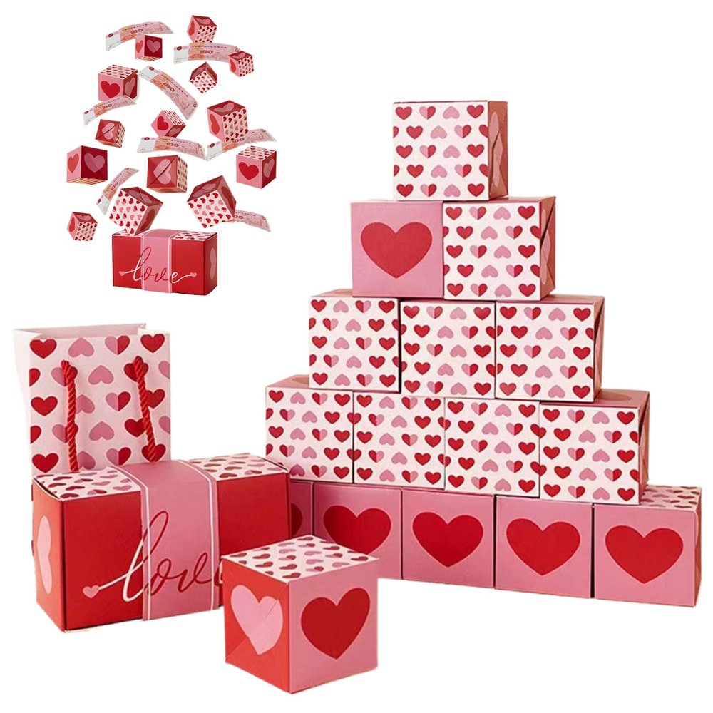 Pesoncarl Gift Boxes, Explosion Gift Box Pop out Money Gift Box with 15PCS Small Folding Bouncing Box Exploding Money Box for Cash Gift for Anniversary, Valentine Day Surprising Gift