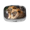Two Lions Print Pill Box 2 Compartment Small Pill Case with Mirror Pill Organizer Portable Medicine Pillbox for Travel Pocket Purse view 1