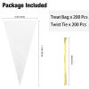 200 Pcs Cone Shaped Cellophane Treat Bags - 11.8x6.3 Inches, Triangle with Ties, Clear Plastic with Twist Ties for Popcorn, Cookies, Candy view 2