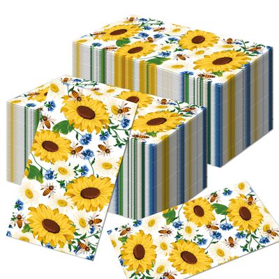 100Pcs Sunflower Napkins Disposable Bee Napkins Guest Hand Towels for Bathroom Disposable Flower Hand Towels Kitchen Birthday Wedding Decorative Party