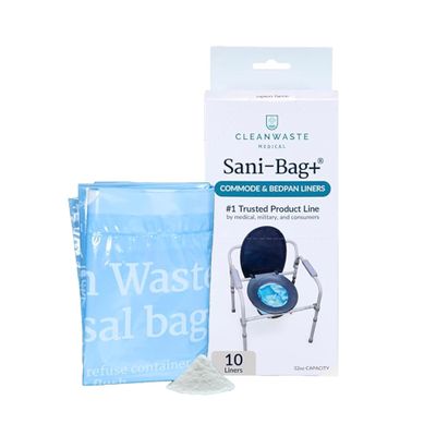 Cleanwaste Medical Sani-Bag Commode Liners, 10 Pack, 32 oz each, Pre-Filled with Absorbent Instant Gelling Powder, Leak Resistant, Neutralize Poop/Urine Odors, for Home & Healthcare