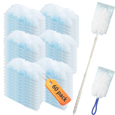 Hlimior 60 pcs 180 Duster Refills Compatible with Swiffer Dusters 180 Dusters, Heavy Duty Duster Replacement with 2 Extra Handle, Unscented (60 Count Refills+2 Handle)