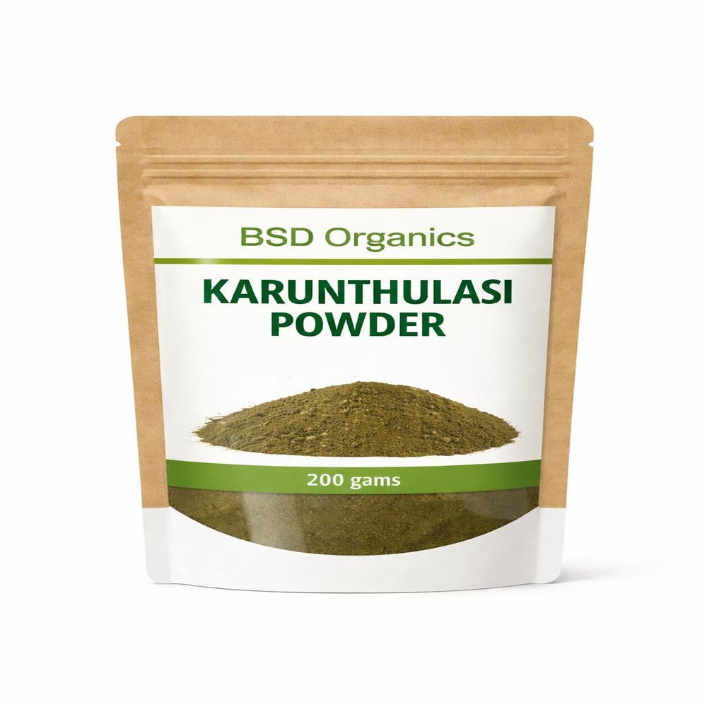 BSD Organics Karunthulasi Powder/Black Tulsi Powder/Krishna Thulasi/Ocimum Sanctum/Shayama Leaves Tulasi Powder - 100 Gm/Oz
