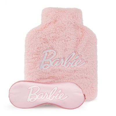 Barbie Womens Hot Water Bottle & Eye Mask Set | Ladies & Girls Pink Furry Heat Pad and Satin Sleep Eye Cover | Gift Bundle