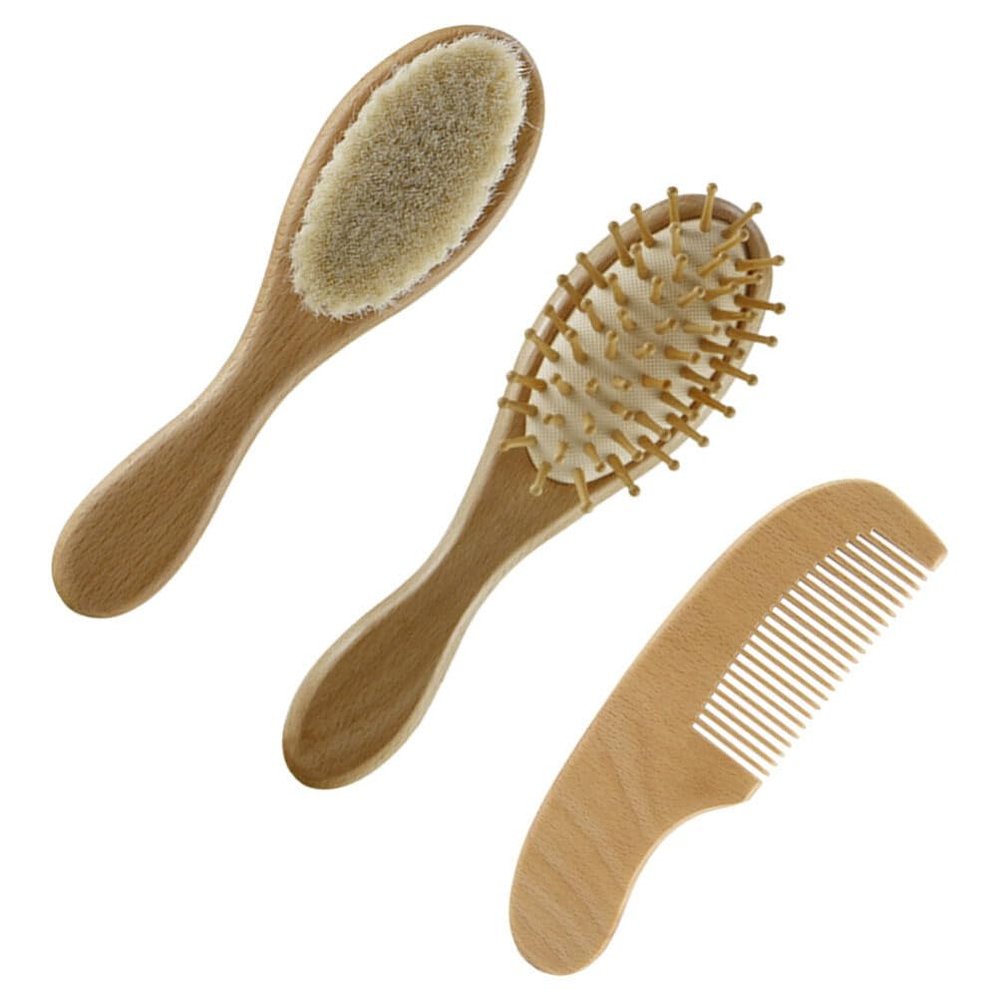 FOMIYES 1set Boy Girl Hair Brush and Wooden Comb Set Gentle Wool Brush for Newborn Scalp Care Essential Hair Care Supplies Box