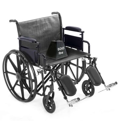 26" Heavy Duty Bariatric Wheelchair for Adults - Black - Removable Desk Arms and Elevated Leg Rests - 500LB Capacity - Nylon Seat - Adjustable Standard and Hemi Height - K7