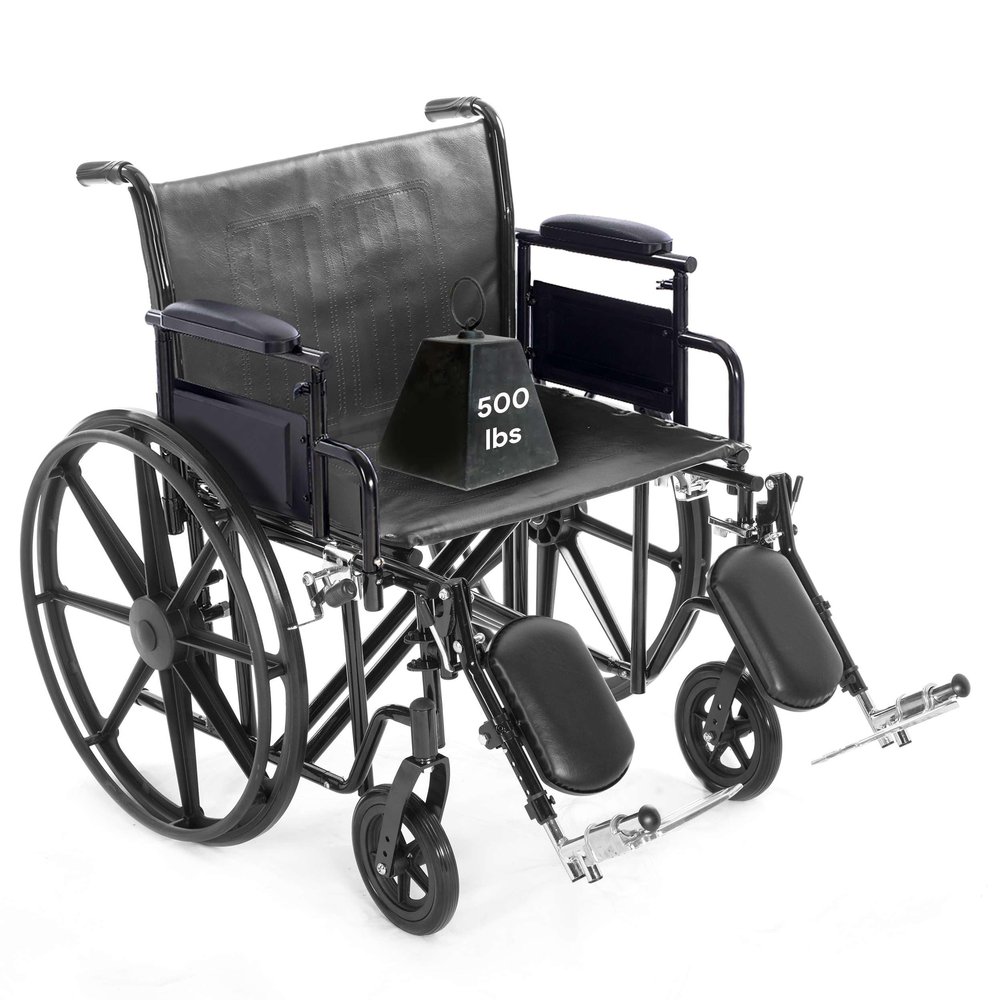 26" Heavy Duty Bariatric Wheelchair for Adults - Black - Removable Desk Arms and Elevated Leg Rests - 500LB Capacity - Nylon Seat - Adjustable Standard and Hemi Height - K7