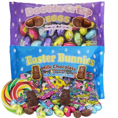 Bulk Individually Wrapped Milk Chocolate Flavored Easter Eggs and Bunnies, Mini Candies for Egg Fillers, 4.5 Ounces