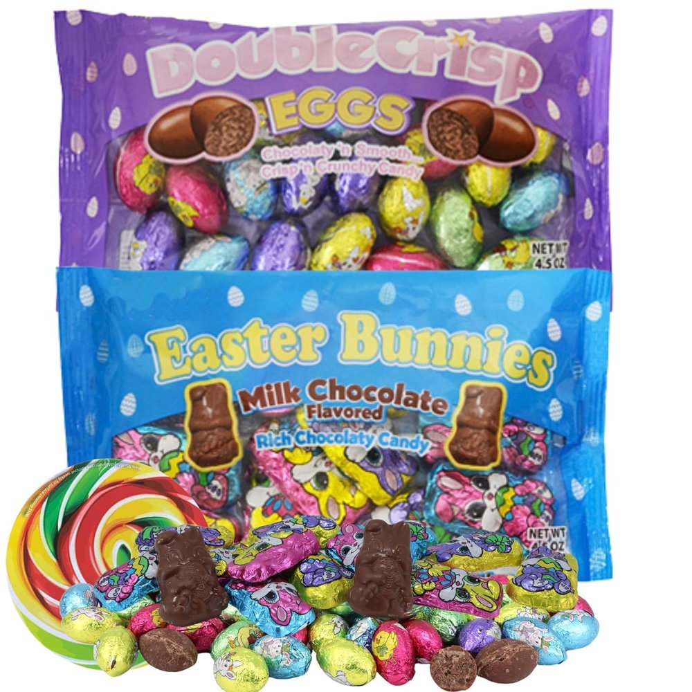 Bulk Individually Wrapped Milk Chocolate Flavored Easter Eggs and Bunnies, Mini Candies for Egg Fillers, 4.5 Ounces