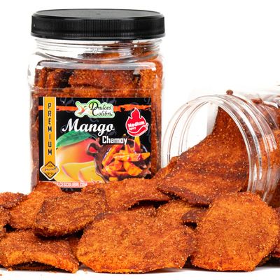 Dulces Colibri - ORGANIC Mango Chamoy | NO Artificial Colors, NO Artificial Flavors, NO Preservatives | PREMIUM | Bold & Authentic Mexican Flavors | MEDIUM SPICY | Family Size - 16oz Jar | Mess Free | Soft Chewy Mango Slices |