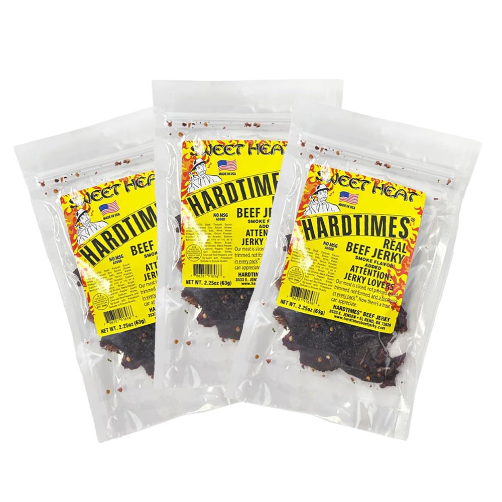 Hardtimes Handcrafted Beef Jerky - Sweet Heat Flavor - 3 Pack of 2.25 oz Bags