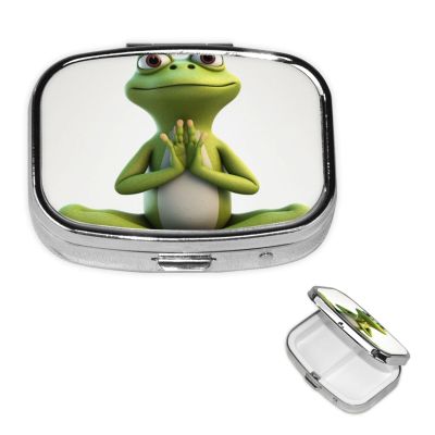 Pill Case Rectangle Pill Box 3 Compartment Pill Organizer The Funny Frog Doing Yoga Small Pill Case Waterproof Medicine Organizer Box for Travel Pill Containers Vitamin Organizer for Planner