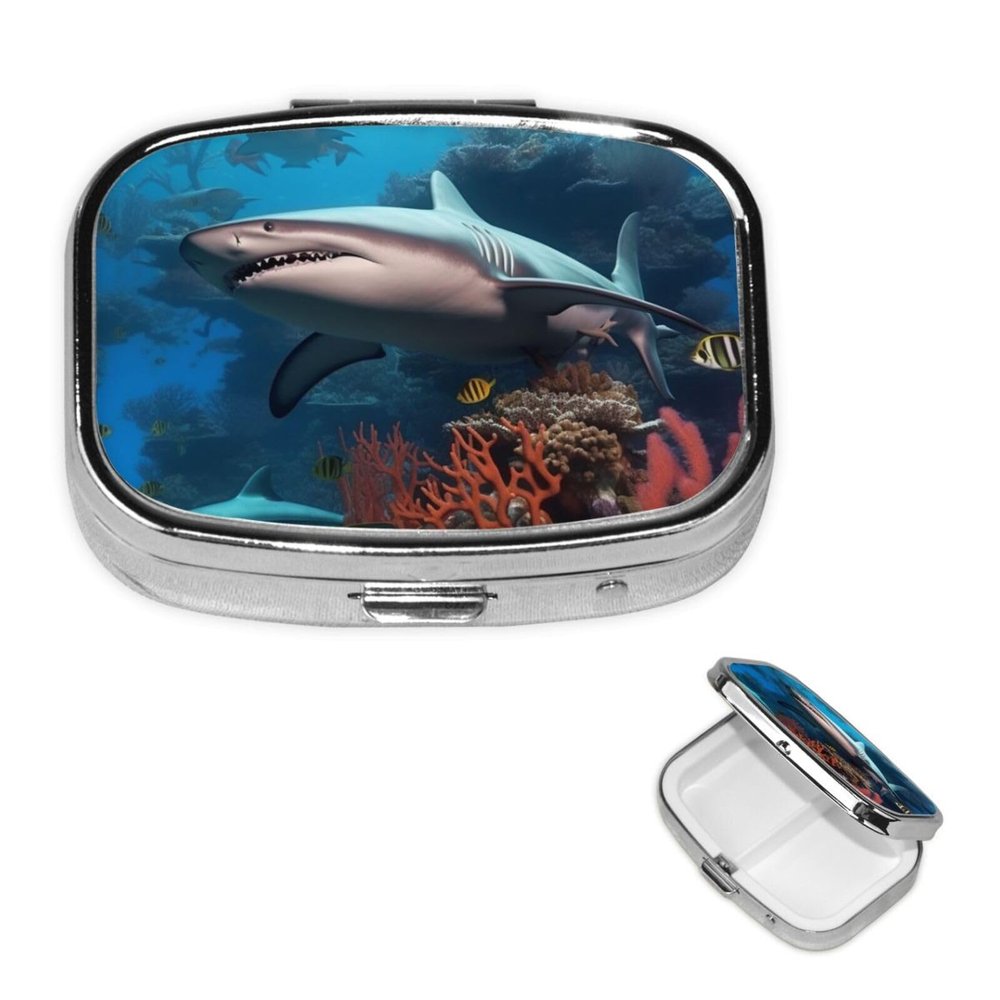 Pill Case Rectangle Pill Box 3 Compartment Pill Organizer Submarine Shark Coral Small Pill Case Waterproof Medicine Organizer Box for Travel Pill Containers Vitamin Organizer for Medication Planner