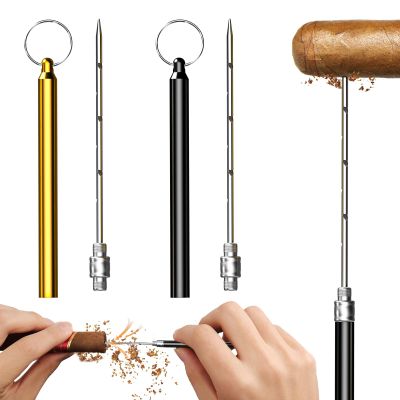 2-Pack Cigar Draw Enhancer Tool, Stainless Steel Cigar Poker, Practical Cigar Accessories for All Cigars, with Cigar Nubber Holder Avoid Burn, Portable Cigar Needle with Key Ring