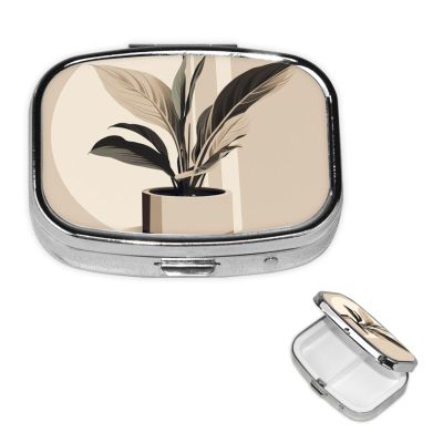Simple Plant Pill Box Small Metal Pill Case for Purse & Pocket 2 Compartment Pill Organizer with Mirror Travel Pillbox Medicine Case Portable Pill Container Unique Gift