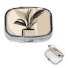 Simple Plant Pill Box Small Metal Pill Case for Purse & Pocket 2 Compartment Pill Organizer with Mirror Travel Pillbox Medicine Case Portable Pill Container Unique Gift view 1