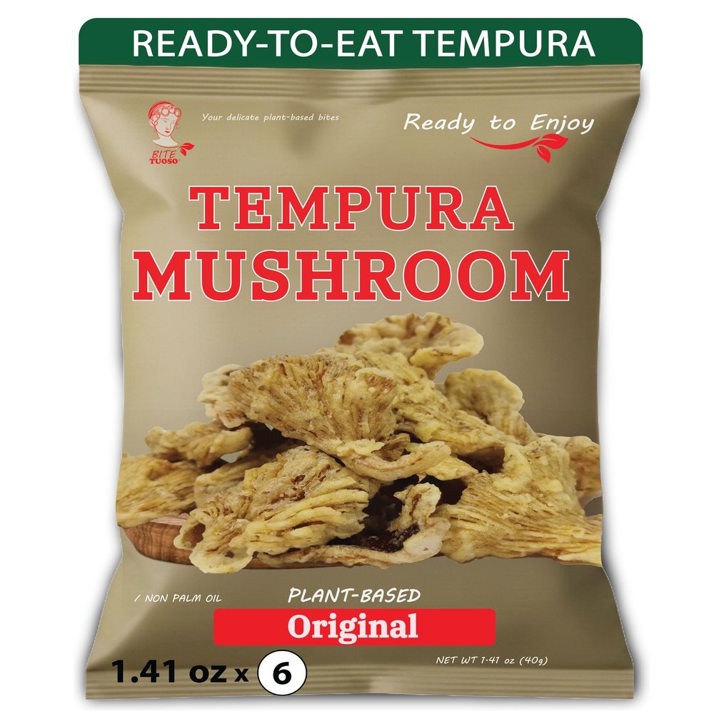 BITETUOSO Tempura Mushroom Chips, Tempura-Style Mushroom Snack, Ready-to-Eat Crispy Oyster Mushrooms, Original Flavor, Ready-to-Eat Vegan Snacks, Individually Wrapped 1.41oz (6 Pack)