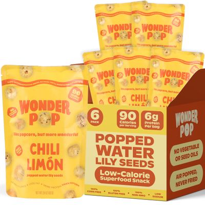 WonderPop Chili Limon  Popped Water Lily Seeds (6-Pack) | High Protein, 90 Calorie, Vegan, Gluten-Free, Non-GMO | Delicious Low-Calorie Plant-Based Snack | 2.11oz Each