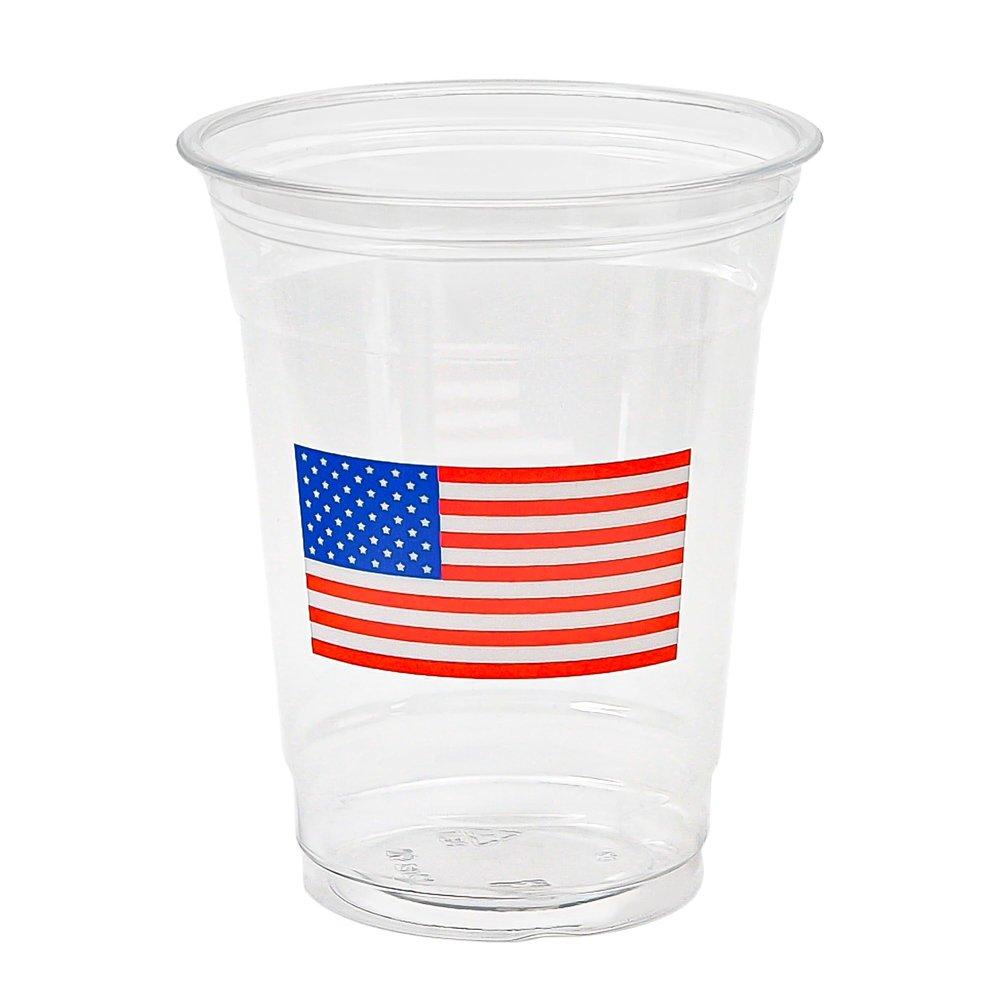 AimFun Patriotic Plastic Cups American Flag Party Cups Red Blue White Star Stripe Disposable Cups 4th of July 12 oz Cold Drinking Cup for Independence Day Memorial Party Supplies (50, Flag)