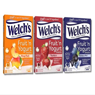 NineLife Basics Welchs Fruit Yogurt Snacks, Variety pack, Strawberry, Blueberry-Acai, Mango-Peach, Single Serve 0.7 oz Bag, 8 (0.7oz) bags per box, total 3 Boxes.