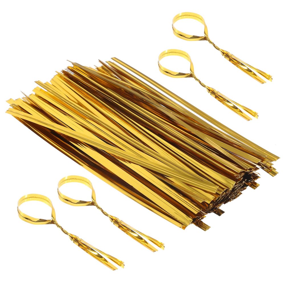 FRCOLOR 1600pcs Gold Zip Ties for Cellophane Candy Wrapping Ties for Treat Bags Cookie Bags Seal