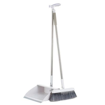 NIBHZ Broom with Dustpan Combo Set for Home, Long Handle 180 Degree Rotating Brush Indoor Outdoor Kitchen Lobby Dorm Classroom, Small Standing Dust Pan with Comb Teeth