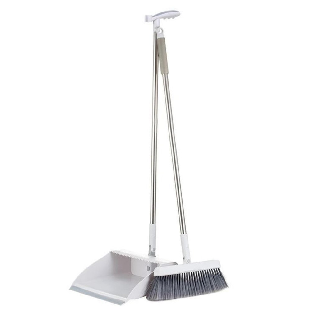 NIBHZ Broom with Dustpan Combo Set for Home, Long Handle 180 Degree Rotating Brush Indoor Outdoor Kitchen Lobby Dorm Classroom, Small Standing Dust Pan with Comb Teeth