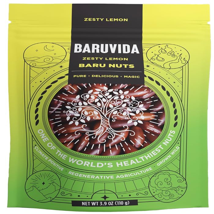 Baruvida Baru Nuts Zesty Lemon Flavor | World's Healthiest Nut | Crunchy and Delicious | Healthy Snack | High Protein, Lowest Fat and Lowest Calorie Nut | Suitable for Vegan, Gluten Free, Keto, Peanut Free | Naturally Non GMO | SUPERFOOD with SUPER T