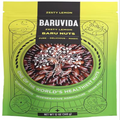 Baruvida Baru Nuts Zesty Lemon Flavor | World's Healthiest Nut | Crunchy and Delicious | Healthy Snack | High Protein, Lowest Fat and Lowest Calorie Nut | Suitable for Vegan, Gluten Free, Keto, Peanut Free | Naturally Non GMO | SUPERFOOD with SUPER T