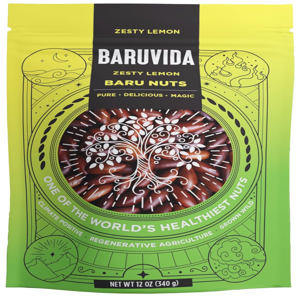 Baruvida Baru Nuts Zesty Lemon Flavor | World's Healthiest Nut | Crunchy and Delicious | Healthy Snack | High Protein, Lowest Fat and Lowest Calorie Nut | Suitable for Vegan, Gluten Free, Keto, Peanut Free | Naturally Non GMO | SUPERFOOD with SUPER T