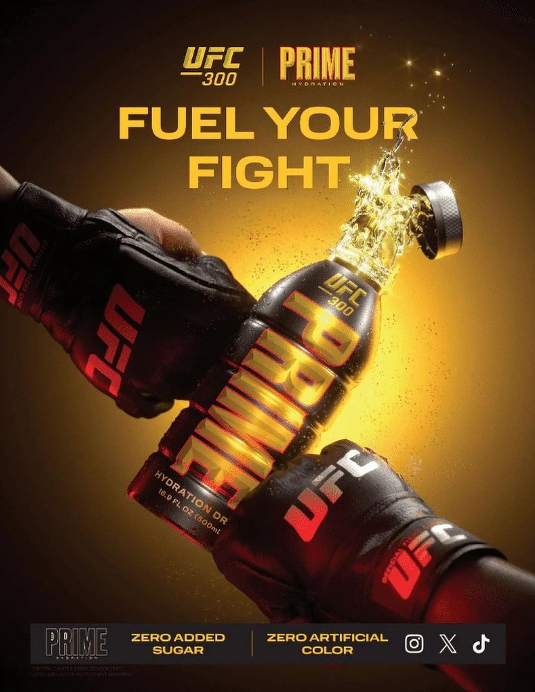 Prime Hydration Drink, UFC 300 Edition, 16.9oz, Single Bottle