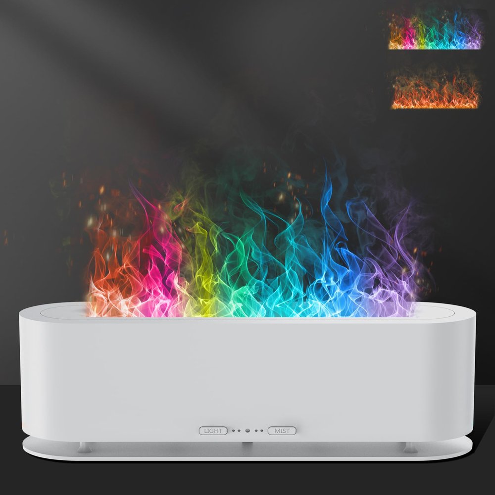 2025 Upgraded Flame Fire Diffuser Humidifier, 7 Colors Changing Oil Diffuser, Ultra-Quiet Aroma Essential Oils Aromatherapy Diffusers for Large Room, Bedroom, Office(200ml Auto Off,Timeable,12Hrs)