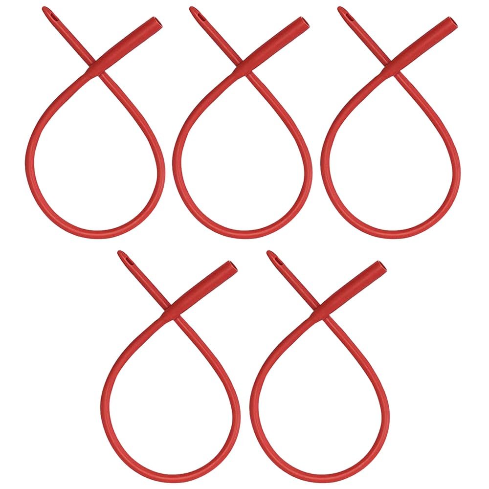 PE Premium Enema Red Latex Catheter 20FR with Flexible Rubber Tubing for Higher Colon Cleansing and Gerson Coffee Therapy. Supplied with Universal Hose Connector (5 Pack)