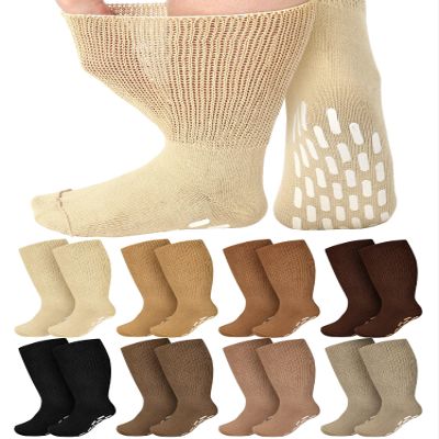 8 Pairs 30" Extra Width Diabetic Non Binding Loose Socks Non Slip for Swollen Feet Calf for Men Women Gifts(9-11,Brown Serials)